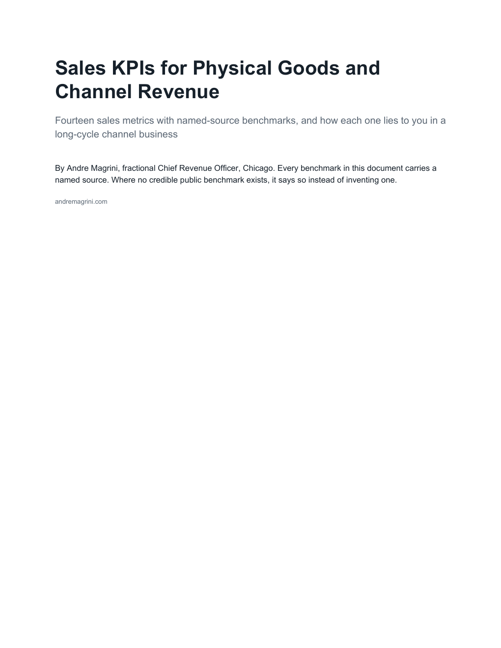 Cover of Sales KPIs for Physical Goods and Channel Revenue by Andre Magrini