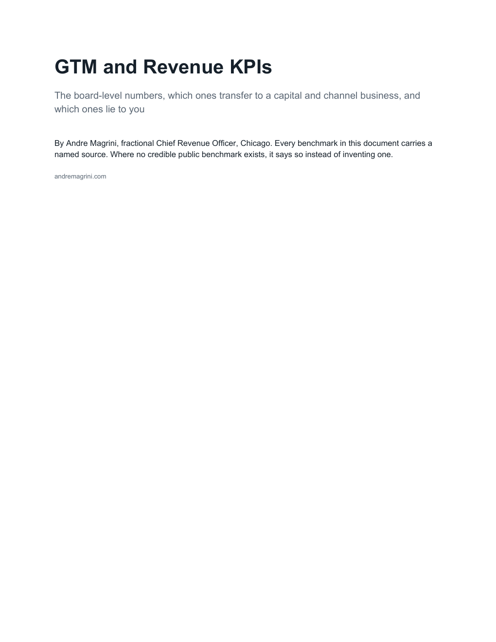 Cover of GTM and Revenue KPIs by Andre Magrini