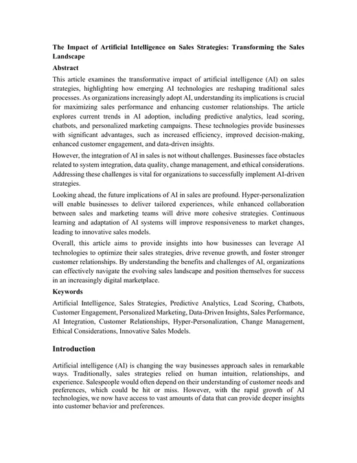First page of The Impact of Artificial Intelligence on Sales Strategies