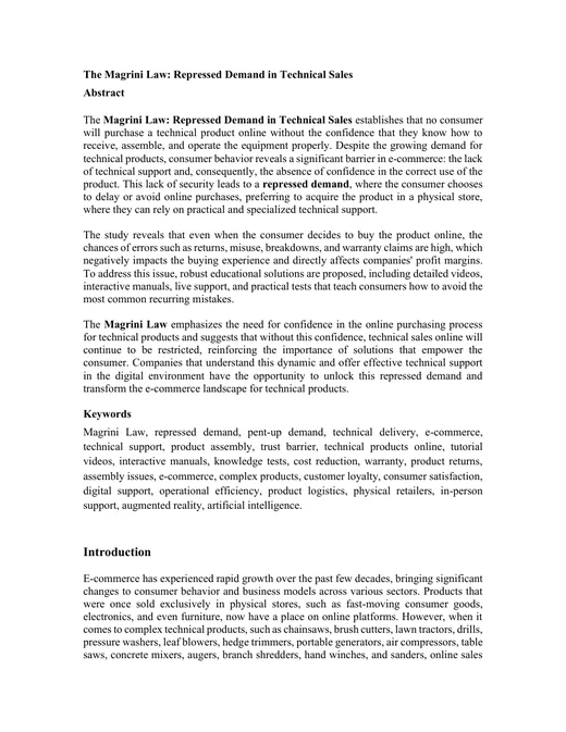 First page of The Magrini Law: Repressed Demand in Technical Sales