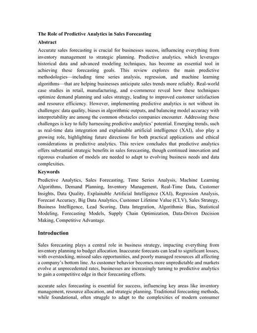 First page of The Role of Predictive Analytics in Sales Forecasting
